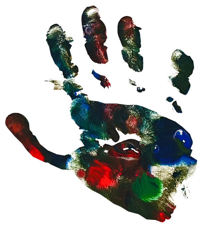 Rocco’s original multicolored handprint, isolated from his painting